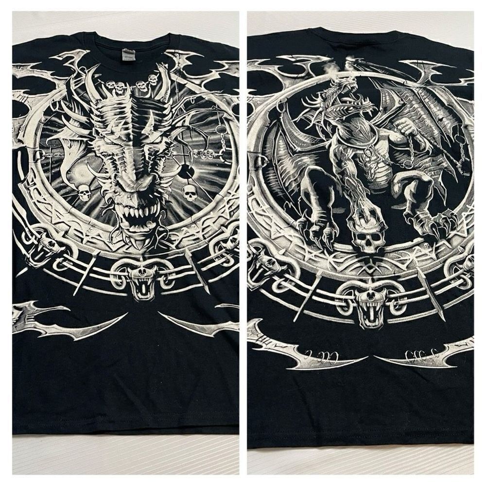 New Liquid Blue 2008 Dragon Catcher T Shirt Black Large AOP All Over Print Y2K